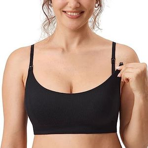 MOMANDA Vrouwen voedingsbeha zonder beugel Naadloos Geribd Bralette Sport Zwangerschap Verpleeg-BH's Slapen Comfortabel Zwart 2 S