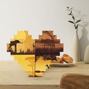 Bouwsteenpuzzel hartvormige bouwstenen Afrikaans grasland dieren puzzels blokpuzzel voor volwassenen 3D micro bouwstenen voor huisdecoratie bakstenen set