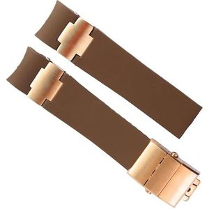 dayeer Rubberen horlogeband voor Ulysse Nardin 263 DIVER Gebogen eindband Waterdichte armbanden (Color : B brown rose gold, Size : 22mm)