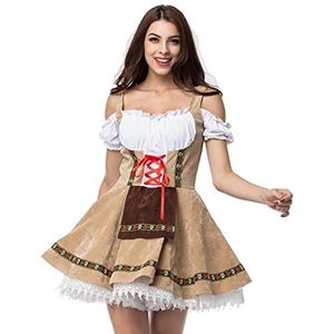 WEITING Vrouwen Dame Oktoberfest Dirndl Kostuum Duitsland Beierse Bier Meid Ober Cosplay Parade Taverne Fancy Party Dress-Beige, L