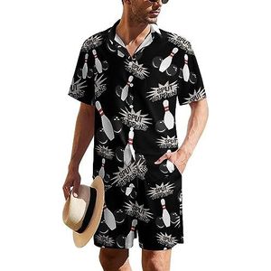 I Love Bowling Ball Hawaiiaanse pak voor heren, set van 2 stuks, strandoutfit, shirt en korte broek, bijpassende set