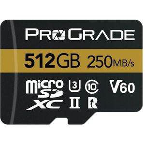 ProGrade Digitale microSD-geheugenkaart - V60 microSD-kaart voor DSLR en actiecamera's - Hoge snelheidsoverdracht van bestanden en grote opslag - Tot 250 MB/s lees- en 130 MB/s schrijfsnelheid 512 GB