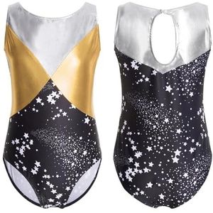 AMENGJ Turnpakje turnpakje ballet dans gymnastiek turnpakje mouwloos metallic print bodysuit voor kunstschaatsen prestaties badmode sportkleding, Goud, 16