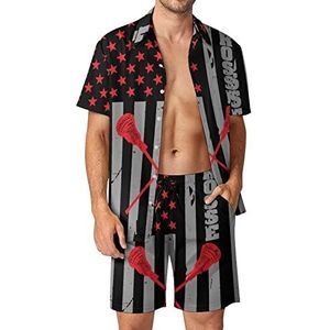 Lacrosse Amerikaanse vlag Hawaiiaanse sets voor mannen button down korte mouw trainingspak strand outfits M