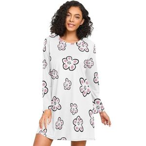 LI ZHI XIN Nachthemd met lange mouwen voor dames, nachthemden, nachthemden, slaapkleding, ronde hals, losse grote maten, nachtkleding Xxxl XXL, schattig pruimen patroon, Meerkleurig, S