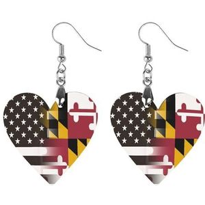 Zwart En Wit USA Maryland Vlag Leuke Hartvormige Hanger Oorbellen Voor Vrouwen Lichtgewicht Houten Oorbellen Mode-sieraden Geschenken