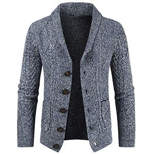PRJN Herenvest met knopen aan de voorkant, modieuze trui voor heren, gebreid vest, klassieke knoopsluiting, V-hals, gebreide vesten met zakken, wollen vest voor heren, sweatshirt, herenvest, C-Blauw,