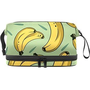 Dubbellaags Cosmetische Tas Geel Banaan Draagbare Make-up Tas Reizen Organizer Pouch Voor Vrouwen Meisjes Toiletries Tassen, Meerkleurig, 27x15x14 cm/10.6x5.9x5.5 in, Make-up zakje