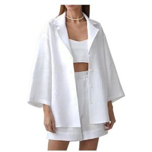 Leader of the Beauty Dames zomer trainingspak tweedelige outfit top en shorts broek sets casual losse gym sportkleding sets, Wit, S