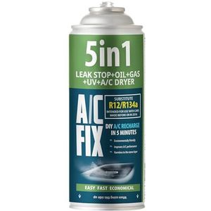 AC FIX 5-in-1 – R134a XL Koelmiddel voor auto-airconditioning met olie, afdichtmiddel, UV-kleurstof, droogmiddel – Snelle toepassing – Beschermt de compressor