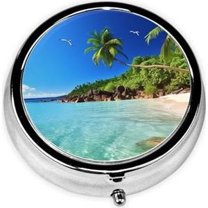 Tropical Paradise Print Pillendoos 3 Compartimenten Kleine Pillenhoes met Spiegel Pillen Organizer voor Outdoor Reizen Pocket Purse