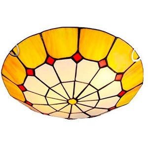 Tiffany Plafondlamp, geel, Middellandse Zee ronde hanglamp met helder gekleurd glas lampenkap Tiffany stijl LED plafondlamp voor woonkamer slaapkamer eetkamer gang plafond verlichting, kleurverandering, Ø 50 cm