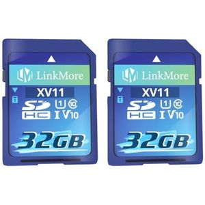 LinkMore XV11 32 GB (2 stuks) SDHC-kaart compatibel met camera, pc, UHS-I, U1, V10, klasse 10, leessnelheid tot 96 MB/s, schrijfsnelheid tot 25 MB/s