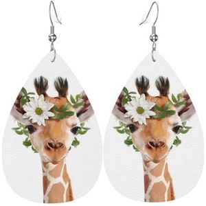 Lederen oorbellen voor vrouwen, giraffe gedrukt lichtgewicht traan bengelen oorbellen Drop, Eén maat, Sterling zilver, Geen edelsteen