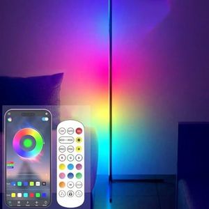 Hoekvloerlamp, 152 cm RGB-vloerlamp met kleurverandering en 16 miljoen kleuren, moderne vloerlamp met meer dan 200 modi, intelligente led-vloerlamp met app en afstandsbediening voor woonkamer,