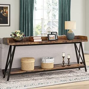 Tribesigns Consoletafel achter bank, extra lang, 180 cm, industriële stijl, voor woonkamer, smalle entree, lange tafel, bruin