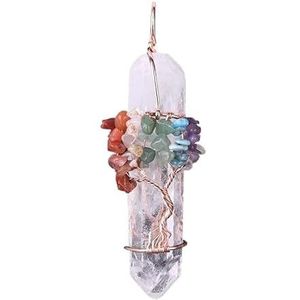 Natuursteen bergkristal hanger Reiki Chakra levensboom handgemaakte draad gewikkeld helder kwarts hanger for ketting (Color : A)