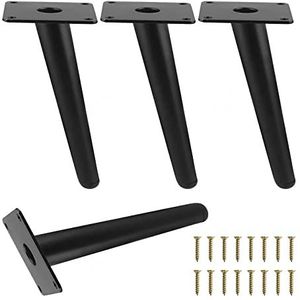 WWERTYY Metalen meubelpoten, set van 4 stuks, 20 cm, zwart, schuine tafelpoten met schroeven voor bureau, salontafel, bank, kast, vervangende meubelpoten