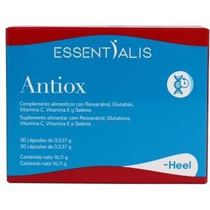 Essentialis Antiox-resveratrol, gereduceerde glutatie, vitamine C en E en selenium, hoge antioxiderende werking, voorkomt oxidatieve celschade, voor mannen en vrouwen, 30 veganistische anti-aging