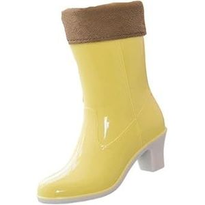 Tuinschoenen for dames, waterdichte regenlaarzen for dames - comfortabel interieur, brede kuitlaarzen for dames - gemakkelijk aan en uit te trekken(Yellow with cotton_39)