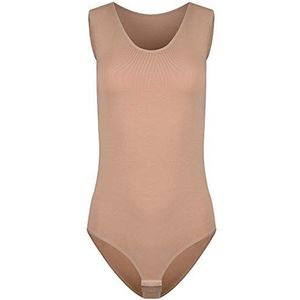 Evoni Dames Body L Dames Jumpsuit Bodysuit met Ronde Hals L Brede Bandjes L Sluithaak L Ondergoed Body met optimale pasvorm l Sportieve damesbody, lichtbruin, S