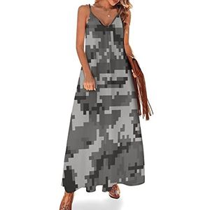 Kleur Camouflage Troepen Vrouwen Zomer Maxi Jurk V-hals Mouwloos Spaghetti Band Lange Jurk