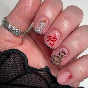 Kunstnagels lang, glanzend, effen kleur, Franse nageltips met nagellijm for vrouwen en meisjes(Nude Muppet doll candle)