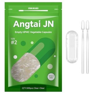 AngtaiJN lege veganistische capsules, lege capsules 2 (500 stuks), lege capsules om te vullen met 2 microlepels, doe-het-zelf capsulehoezen voor de capsulevuller maat 2