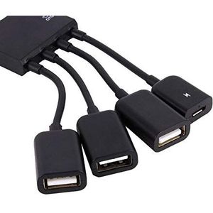 4-poorts Micro-USB-splitter HUB Multifunctionele Micro-USB-stroomoplader OTG-hubkabel voor Android-tablet en Smartphone Zwart