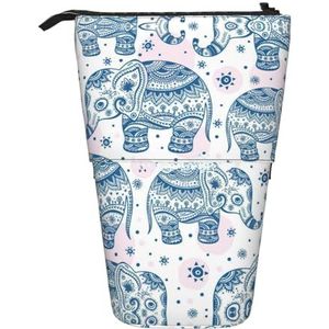 Nbtghga Boho Olifant Print Potlood Telescopische Klassieke Kunsten Stand Up Potlood Case Organizer Potlood Houder Make-up Tas Gift, Zwart, Eén maat