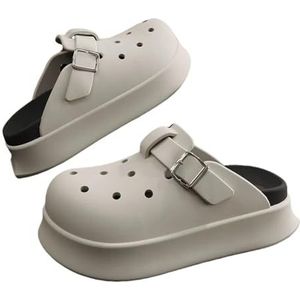 JLISENYIG Baotou Hole Slippers met dikke zolen Vrouwen dragen antislip strandsandalen met zachte zolen in de zomer, Wit, 35-36 (plus)