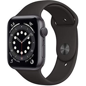 Apple Watch Series 6 GPS, 44 mm Space Grey aluminium behuizing met zwarte sportband (Refurbished)