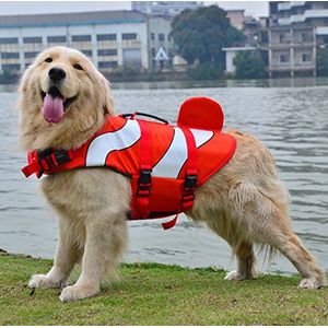 XIAOYU Hondenreddingsvest, verstelbaar dierenreddingsvest voor huisdieren, veiligheid voor honden, zwemvest voor beginners, zwemvest voor huisdieren, waterveiligheid bij het zwembad, strand, varen,