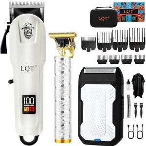 LQT Tondeuse en trimmerset voor mannen, draadloze professionele haar- en baardtrimmer met verstelbare hendel en grote batterijcapaciteit, elektrisch scheerapparaat voor mannen, ideaal voor