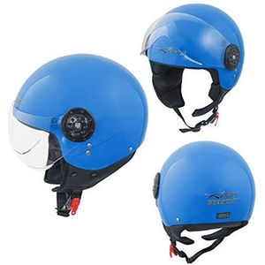 A-Pro Breckout Motorhelm, geschikt voor motorfiets en scooter, Demi-Jethelm, gehomologeerd, Avio vizier, blauw, maat L