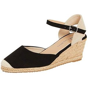 Lora Dora Womens Hessische Wedge Sandalen Memory Foam Slingback Mid Hakken Mode Espadrille Enkelband Zomer Schoenen, Zwart Met Memory Foam, 41 EU