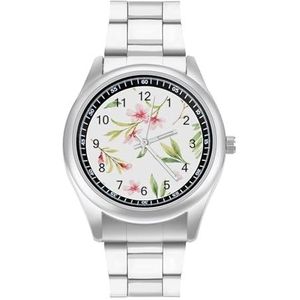 Aquarel Roze Bloemen Heren Roestvrij Staal Horloges Quartz Horloge Gemakkelijk te Lezen Custom Gift voor Papa Vriend
