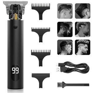Regabarba draadloze tondeuse, professionele T-mestrimmer, precisie-outliner-trimmer, baardtrimmer met USB-oplader en LCD-display, 3 begrenzingskammen