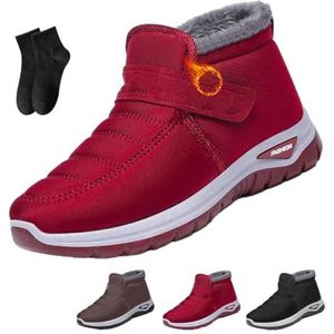 POIOZXD Warme anti-slip slip-on orthopedische laarzen voor dames, winterlaarzen voor dames, enkellaarsjes, warm bont, gevoerd, waterdicht, geïsoleerd, instapschoenen, outdoorschoenen, Rood, 3 UK Wide
