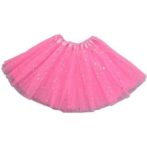 Tutu rok voor meisjes, tule rok, kinderen, meisjes, glanzende pailletten, balletrok, elastische mesh-tutu-jurk, donkerroze (dark pink), Eén maat