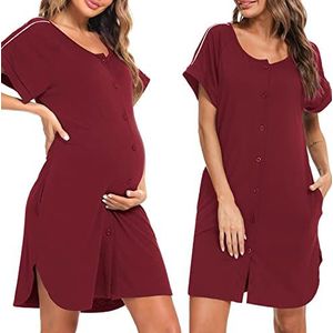 iClosam Borstvoedingsnachthemd voor dames, van katoen, met korte mouwen, zwangerschapsnachthemd met knopen, zwangerschapsnachthemd voor dames, comfortabel en casual, S-XXL, XL