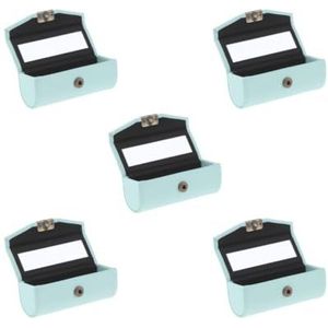 Lederen Lipstick Case Houder Opbergdoos Spiegel Portemonnee Pocket Lichtblauw Groen, 5 Set (Lichtblauw Groen), 9 CM, als beschrijving