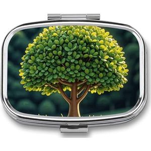 Pillendoos pillenhouder 2 compartimenten metalen pillenorganisator de groene levensboom schattige draagbare pillenhouder met grote capaciteit pillenhouder voor pillen vitaminen geneeskunde
