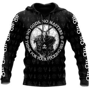 Unisex 3D Realistisch Bedrukte Nieuwigheid Hoodie, Vintage Viking Satan Goat Head Sweatshirt met Lange Mouwen en Trekkoord, Nordic Gothic IJslandse Pagan Top(Color:Black,Size:S)