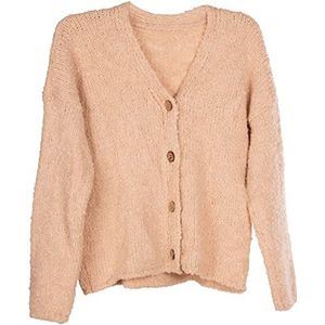 styleBREAKER dames Bouclé gebreid vest met knoopsluiting, effen kleur, Bouclé vest, one-size 08010081, Kleur:Roos