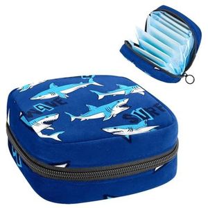 Opbergtas voor maandverband, menstruatiekit tas voor school, menstruatiecup zakje, maandverband organizertas, haaien op blauwe achtergrond