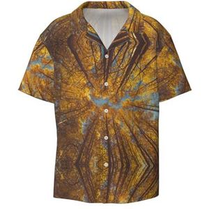 Gele Boom Print Heren Jurk Shirts Casual Button Down Korte Mouw Zomer Strand Shirt Vakantie Shirts, Zwart, 4XL