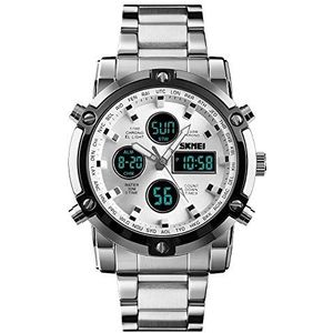 Heren & Dames Horloges, 1389 Multifunctioneel Heren Zakelijk Digitaal Horloge Grote Wijzerplaat Polshorloge met Roestvrij Staal Horlogeband (Kleur: Zilver)