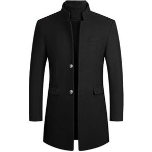 Winterjas Herenjas Slim Fit Lange Wollen Jas Zakelijke Jas Met Enkele Rij Knopen En Opstaande Kraag Winterjas Zakelijke Overgangsjas Herenjack (Color : Noir, Size : XL)