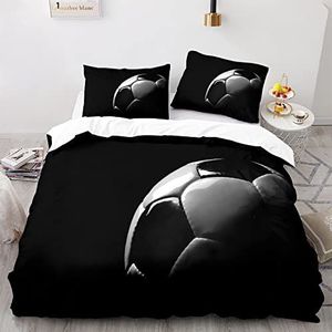 XCQHZYQ - Dekbedovertrek - Zwart - 200 x 200 cm - Voetbalthema - Met Kussenslopen 65 x 65 cm